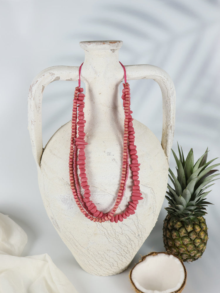 Timber Bead Necklace - Waipahu - Rose