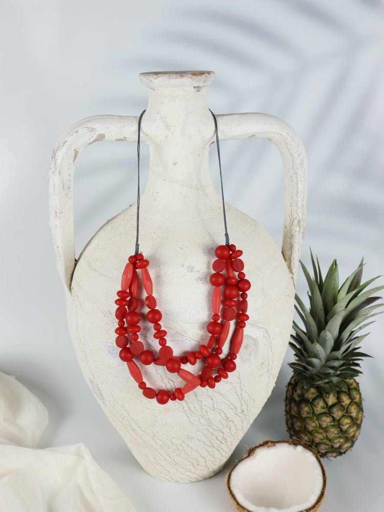 Resin Bead Necklace - Pahoa - Red