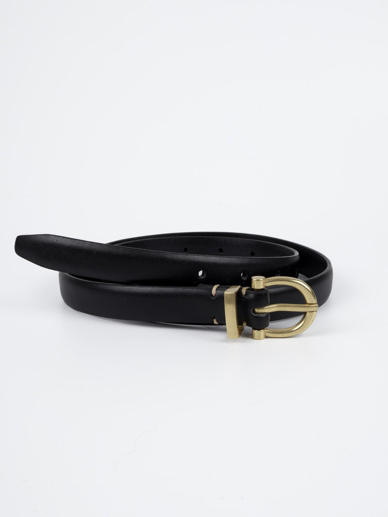 Vegan PU Leather Belt - Nice - Classic Buckle - Gold / Black - 100cm