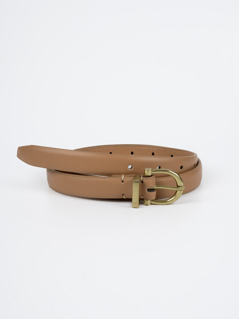 Vegan PU Leather Belt - Nice - Classic Buckle - Gold / Beige - 100cm