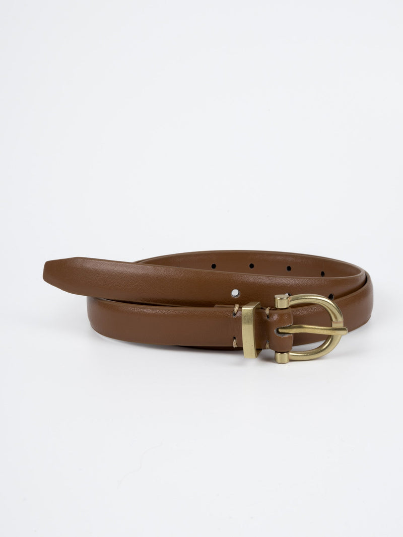 Vegan PU Leather Belt - Nice - Classic Buckle - Gold / Brown - 110cm