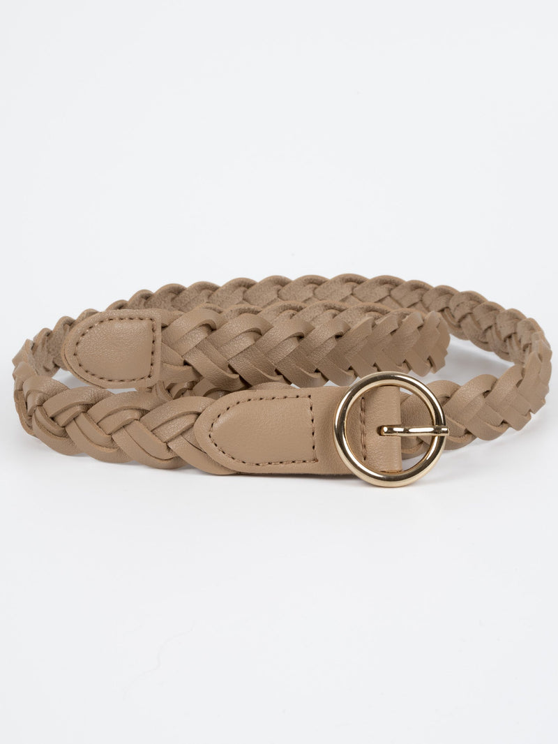 Vegan PU Leather Belt - Lille - Woven - Gold / Beige - 108cm