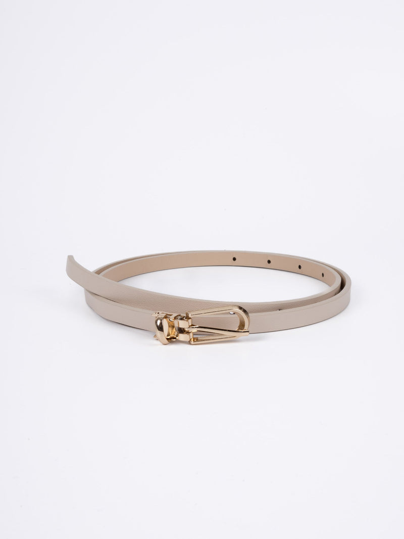 Vegan PU Leather Belt - Le Havre - Classic Thin Long Buckle - Gold / Oat - 105cm