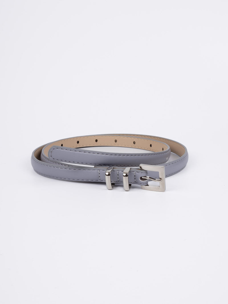 Vegan PU Leather Belt - Toulon - Classic Thin Square Buckle - Silver / Cloud -104cm