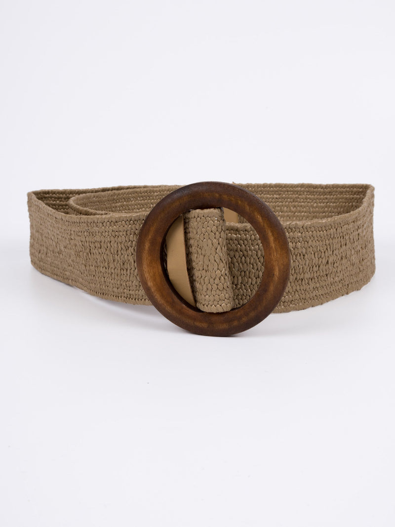 Vegan Woven Waist Belt - Nimes - Round Buckle - Beige -95cm