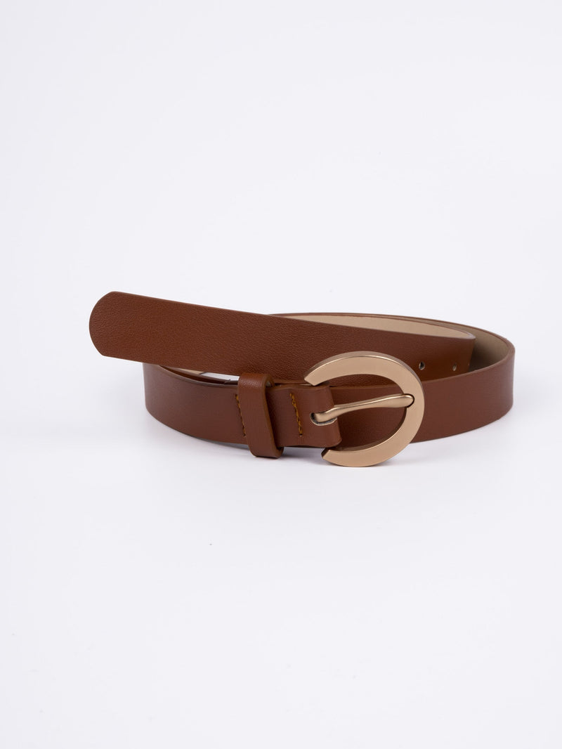 Vegan PU Leather Belt - Limoges - Smooth Classic Buckle - Tan - 105cm