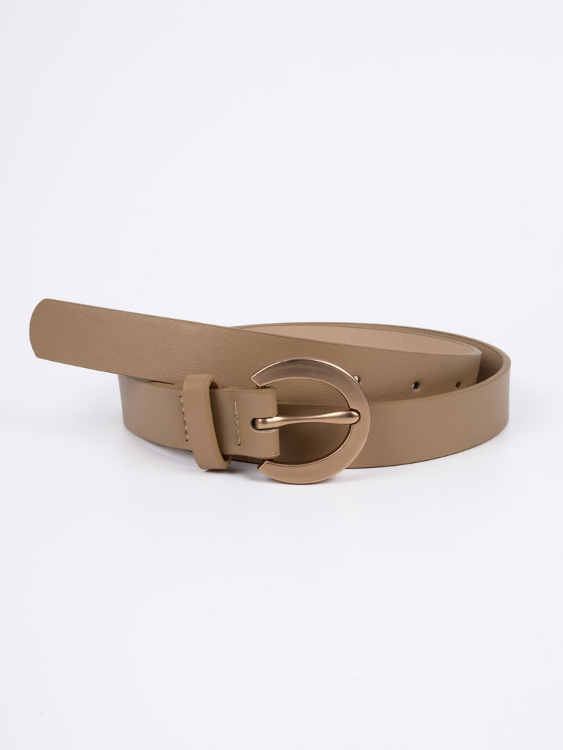 Vegan PU Leather Belt - Limoges - Smooth Classic Buckle - Gold / Beige - 105cm