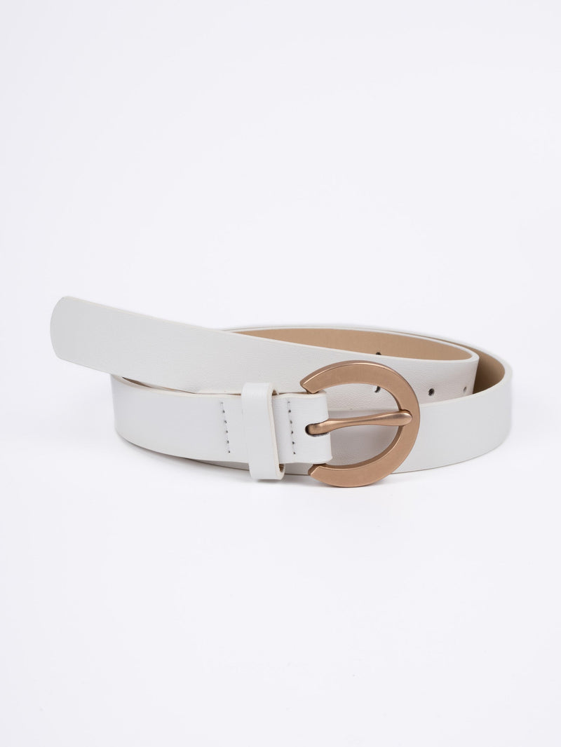 Vegan PU Leather Belt - Limoges - Smooth Classic Buckle - Gold / White - 105cm