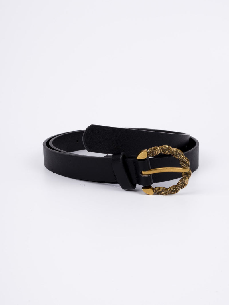 Vegan PU Leather Belt - Tours - Twisted Buckle - Gold / Black - 107cm