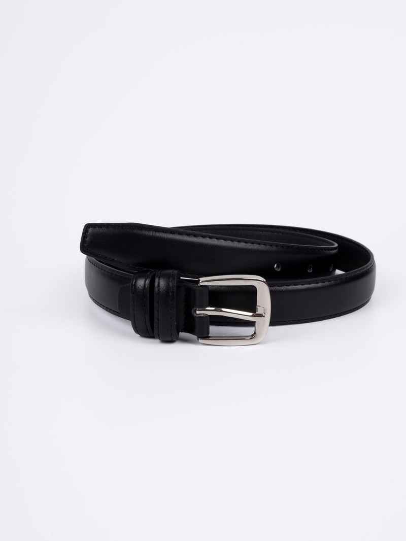 Vegan PU Leather Belt - Amiens - Classic Buckle - Silver / Black - 107cm