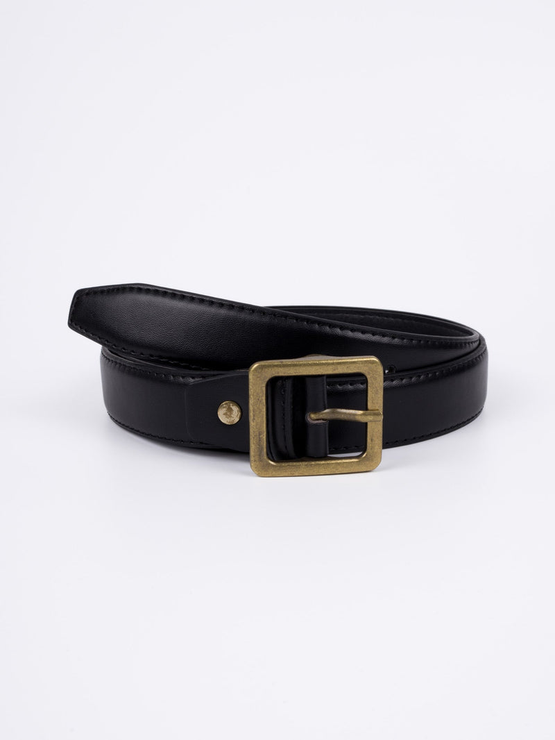 Vegan PU Leather Belt - Amiens - Square Buckle - Gold / Black - 107cm