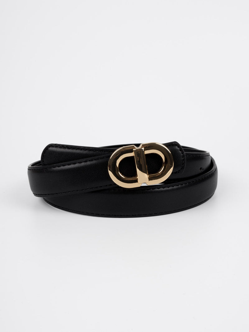 Vegan PU Leather Belt - Versailles - Double Linked Buckle - Gold / Black - 102cm