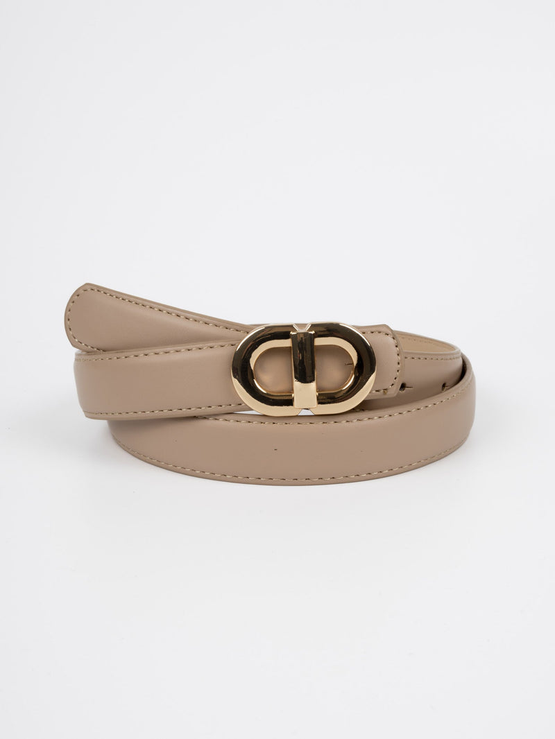 Vegan PU Leather Belt - Versailles - Double Linked Buckle - Gold / Beige - 102cm