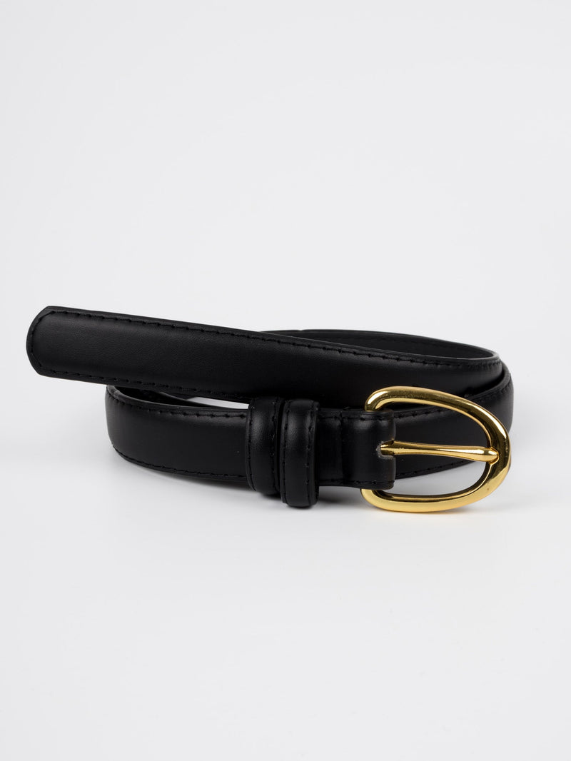 Vegan PU Leather Belt - Pau - Classic Buckle - Gold / Black - 105cm