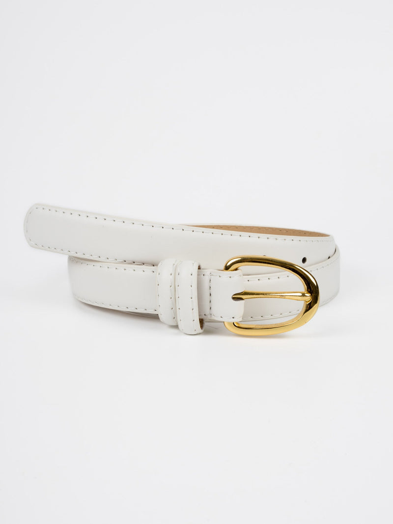 Vegan PU Leather Belt - Pau - Classic Buckle - Gold / White - 105cm