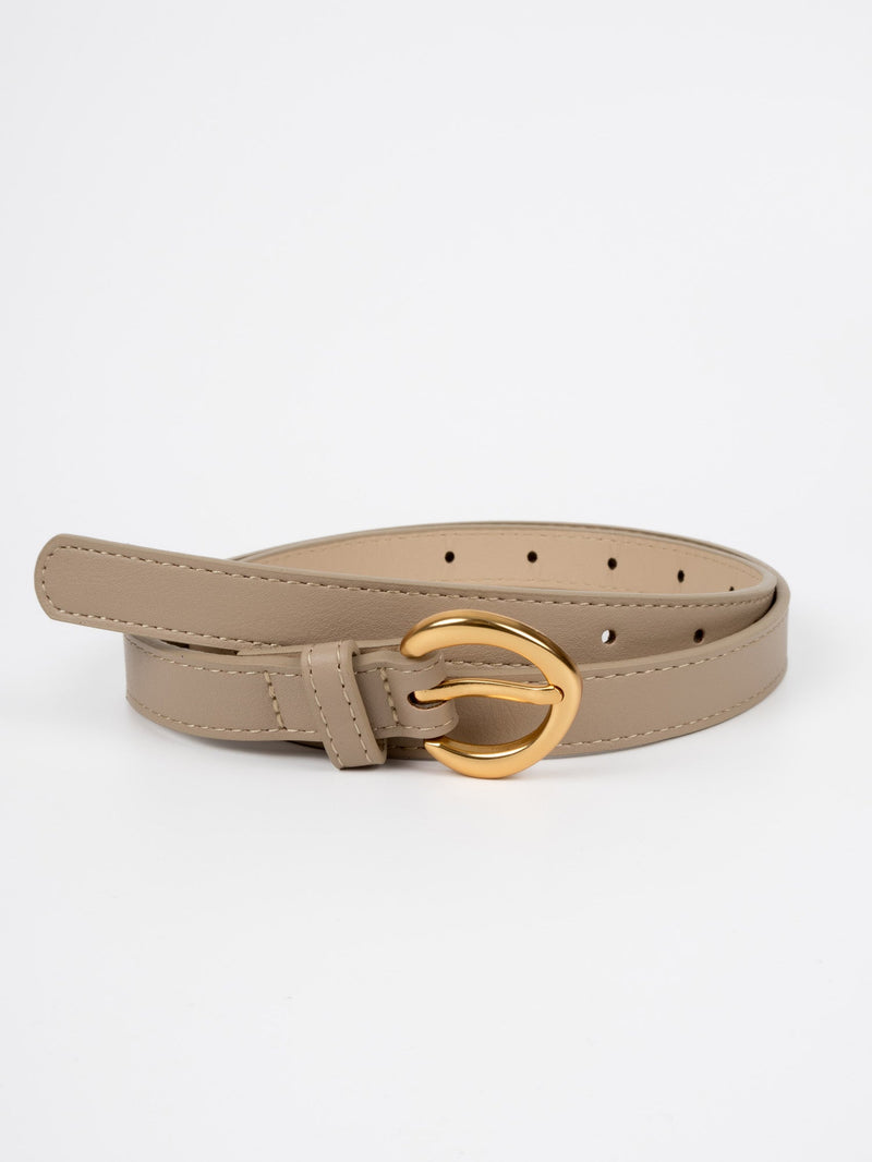 Vegan PU Leather Belt - Cannes - Classic Curved Buckle - Gold / Beige - 106cm