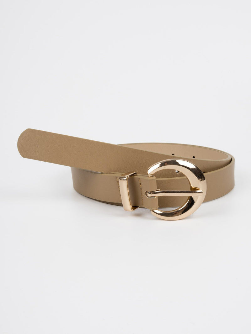 Vegan PU Leather Belt - Colmar - Classic Buckle - Gold / Beige - 105cm