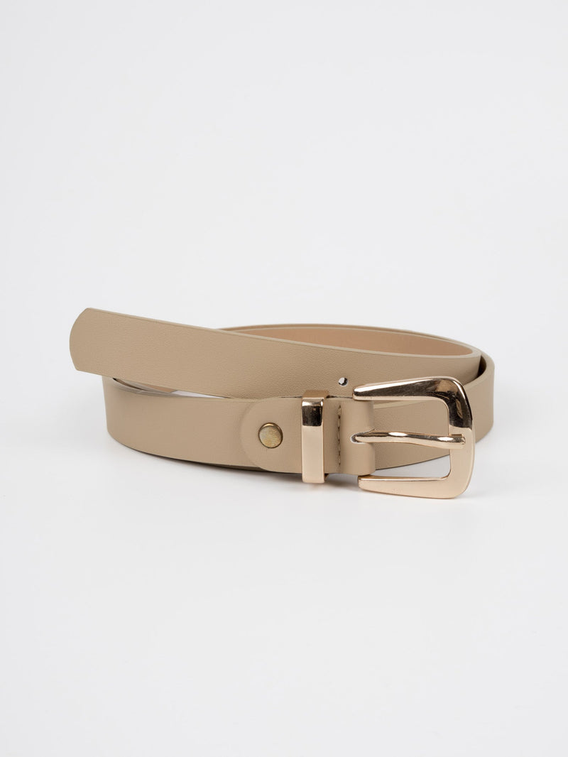 Vegan PU Leather Belt - Valence - Classic Square Buckle - Gold / Beige - 107cm