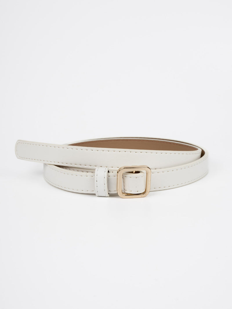 Vegan PU Leather Belt - Sarcelles - Small Square Buckle - Gold / White - 105cm