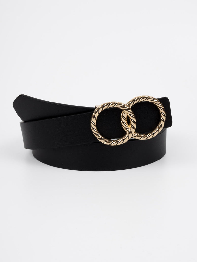 Vegan PU Leather Belt - Evry - Double Twisted Buckle - Black - 110cm