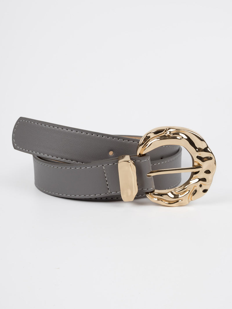 Vegan PU Leather Belt - Puteaux - Irregular Buckle - Gold / Grey - 106cm