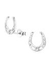 Silver Horseshoe Stud Earrings - Crystal