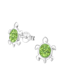 Silver Turtle Stud Earrings - Peridot