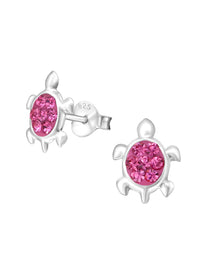 Silver Turtle Stud Earrings - Rose