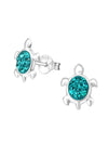 Silver Turtle Stud Earrings - Blue Zircon