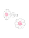 Silver Flower Stud Earrings - Epoxy - Pink Glitter