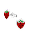 Silver Strawberry Stud Earrings - Epoxy