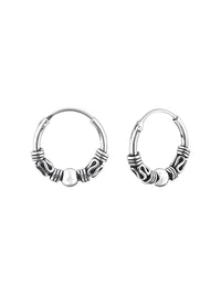 Silver Bali Hoop Earrings 12mm Oxidized