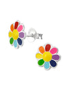 Silver Flower Stud Earrings - Epoxy -Rainbow