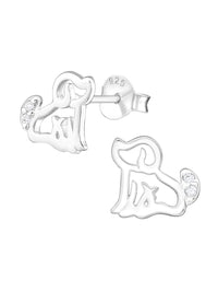 Silver Dog Stud Earrings - Cubic Zirconia