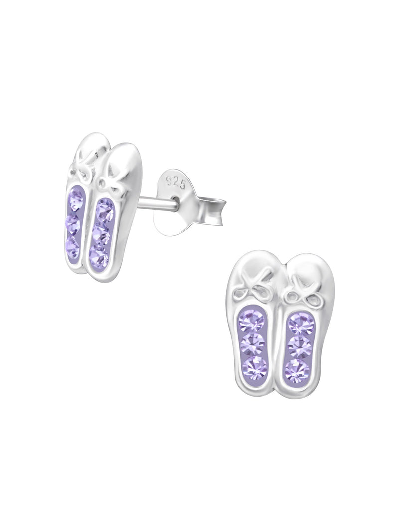 Silver Ballerina Shoes Stud Earrings - Violet