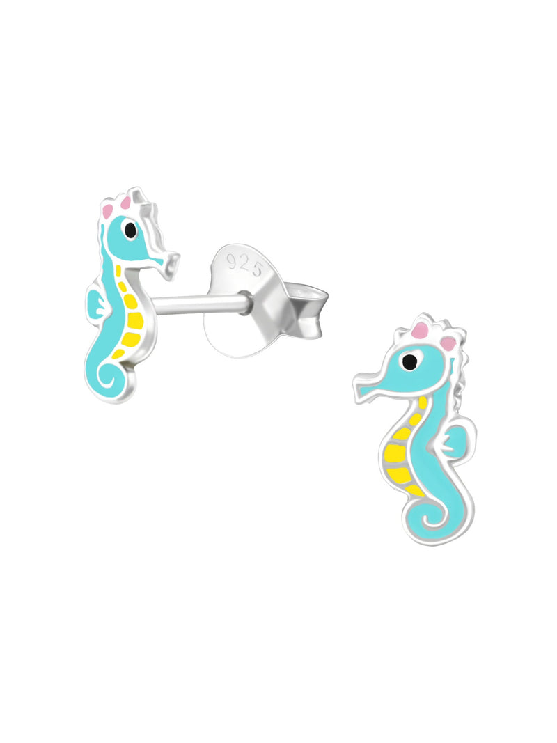 Silver Seahorse Stud Earrings - Epoxy