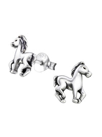 Silver Horse Stud Earrings - Oxidized