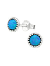 Silver Round Stud Earrings - Opal - Azure