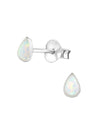 Silver Pear Stud Earrings - Opal - Fire Snow