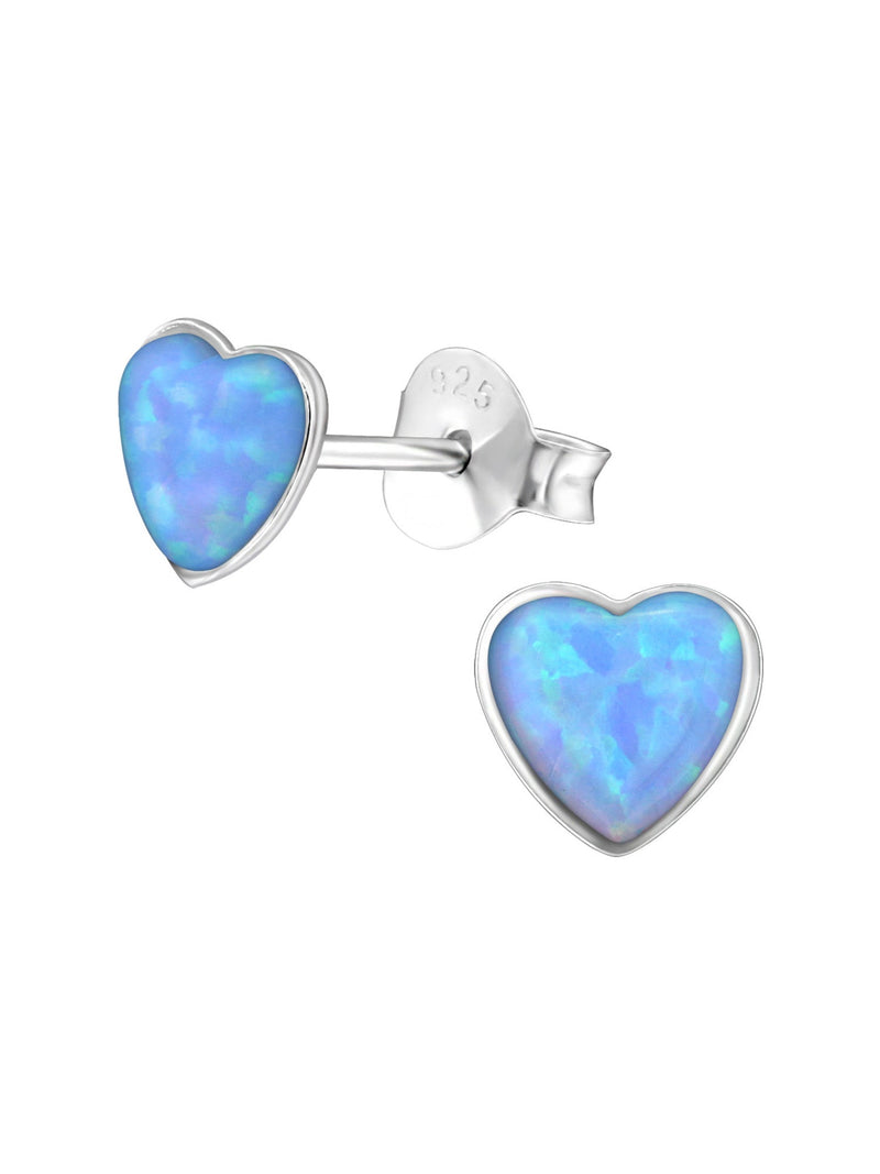 Silver Heart Stud Earrings - Opal - Azure