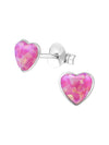 Silver Heart Stud Earrings - Opal - Bubble