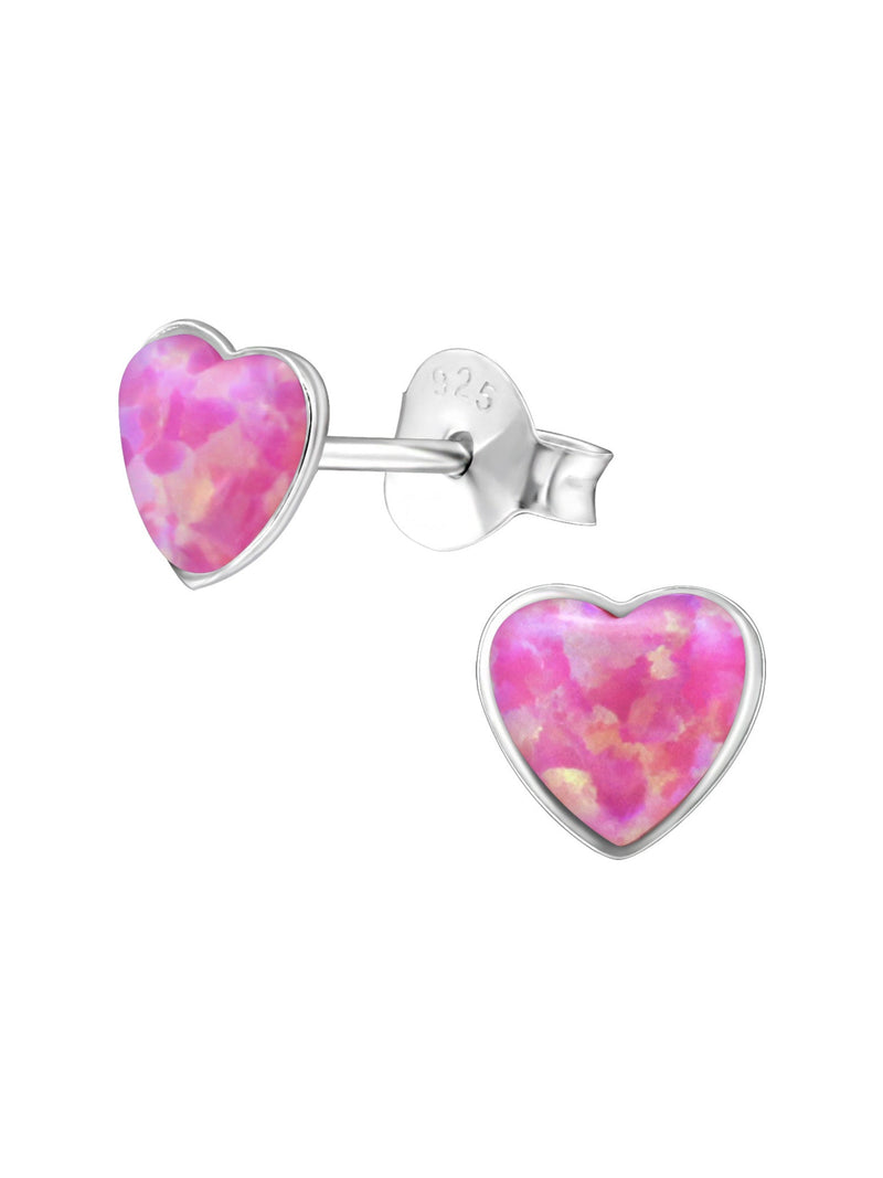 Silver Heart Stud Earrings - Opal - Bubble