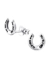 Silver Horseshoe Stud Earrings Oxidized