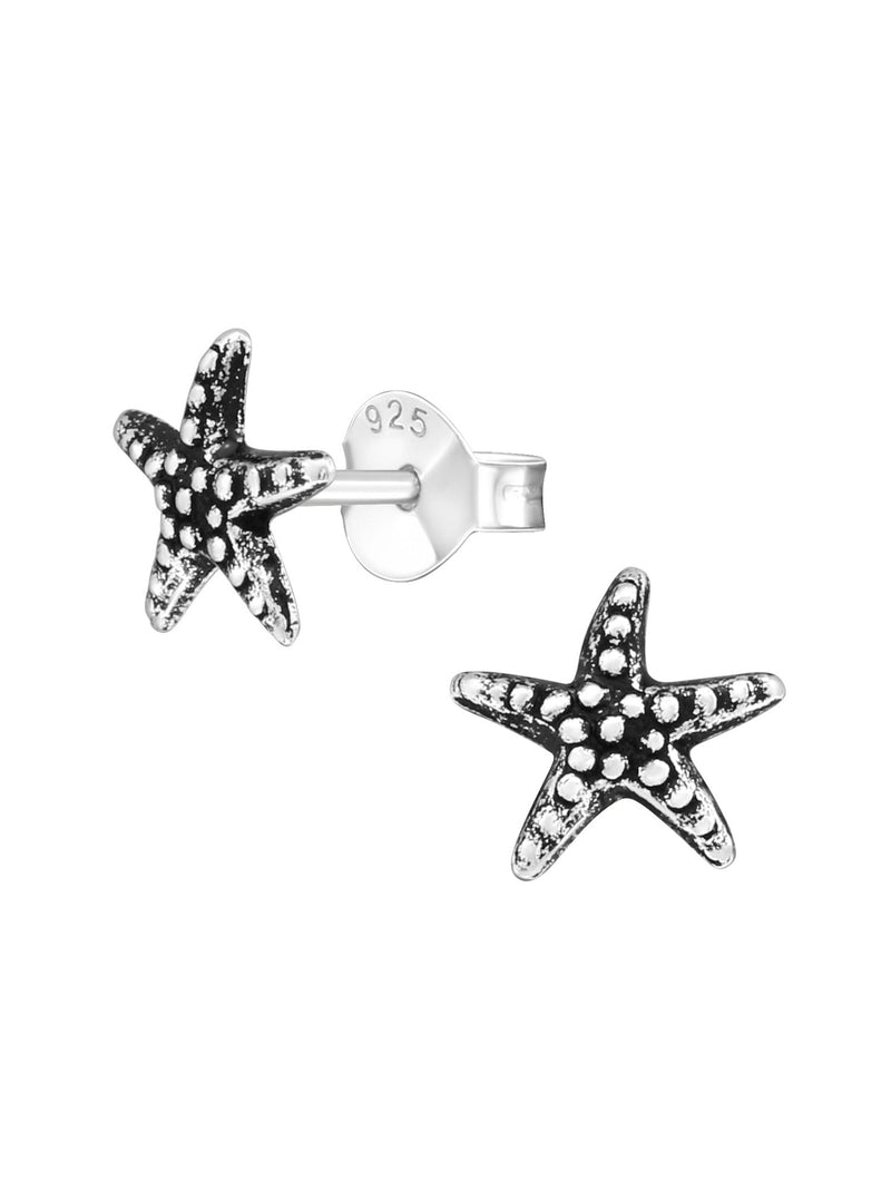 Silver Starfish Stud Earrings Oxidized