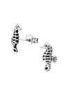 Silver Seahorse Stud Earrings Oxidized