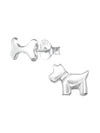 Silver Dog + Bone Stud Earrings