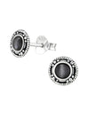 Silver Circle Stud Earrings Oxidized Graphite Cat Eye