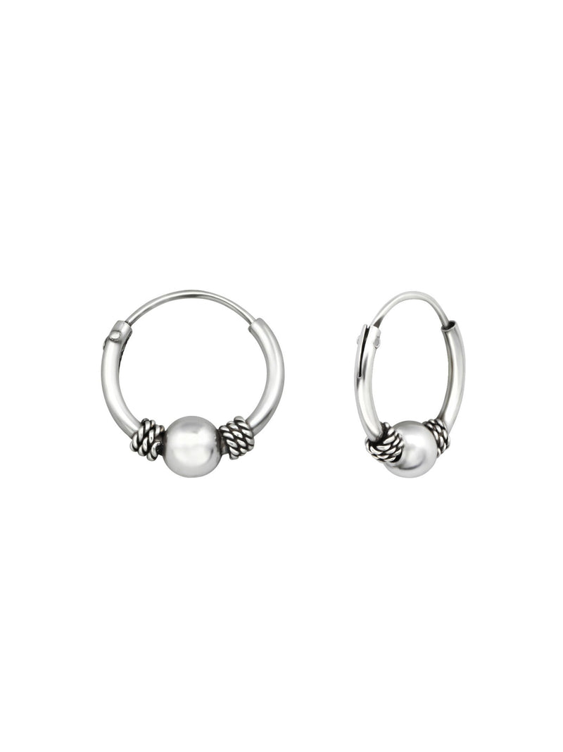 Silver Bali Hoop Earrings 12mm Oxidized - 33135