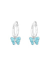 Silver Hanging Butterfly Huggies - Light Blue