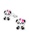 Silver Panda Stud Earrings - Epoxy -Pink + White